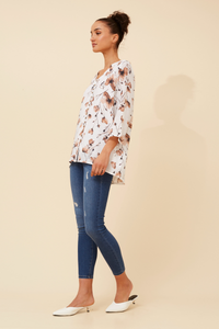 Joy Floral Button Detail Top