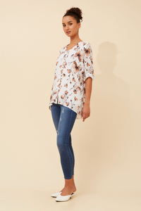 Joy Floral Button Detail Top
