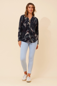 Meg Zip Top Abstract Navy