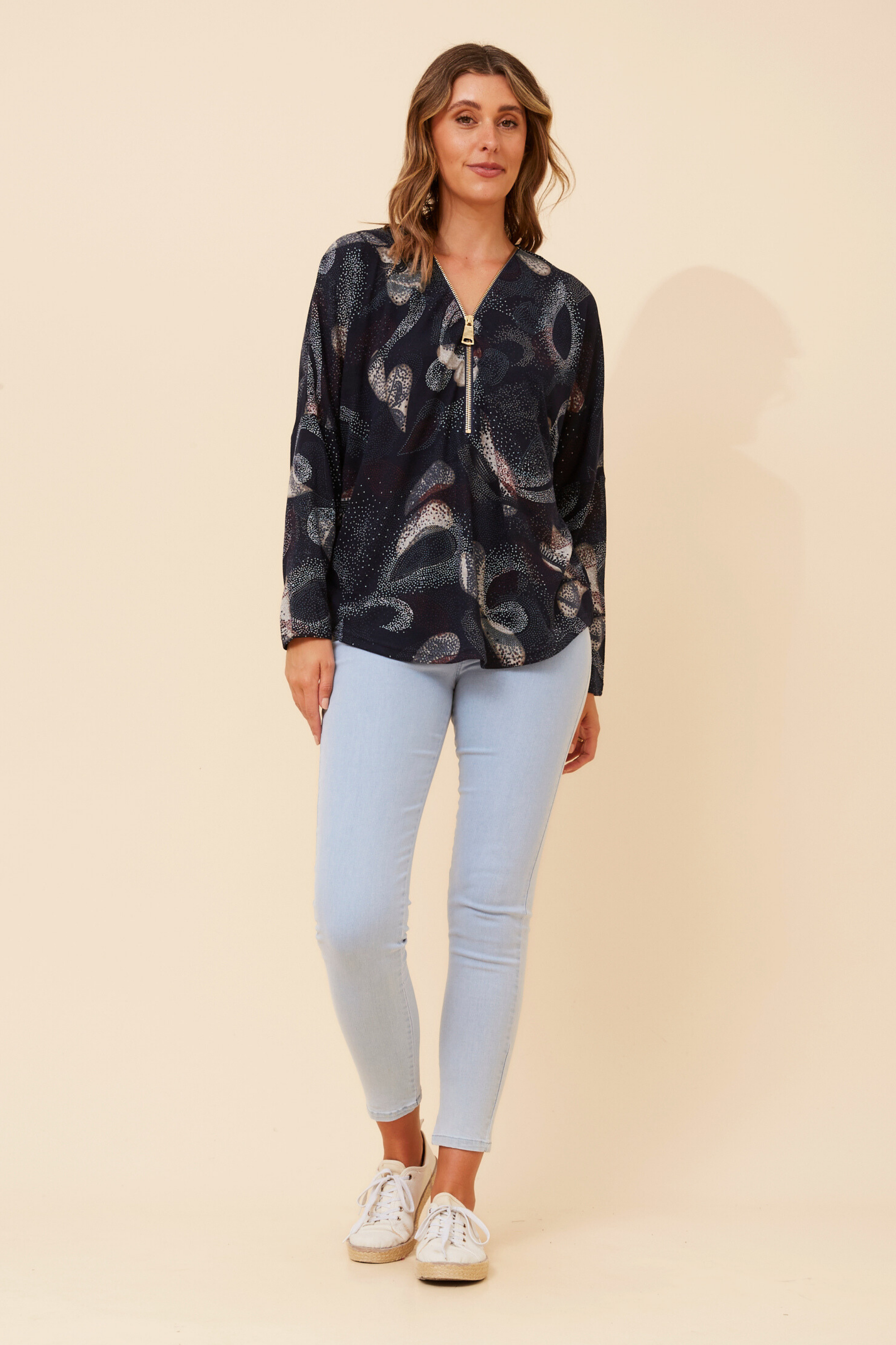 Meg Zip Top Abstract Navy