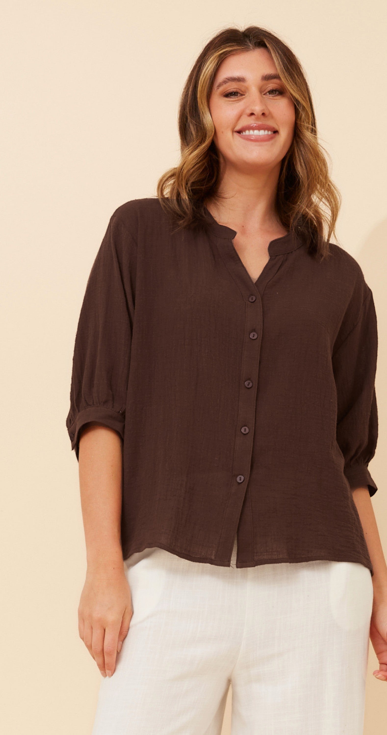 Biddy 3/4 Sleeve Button Shirt