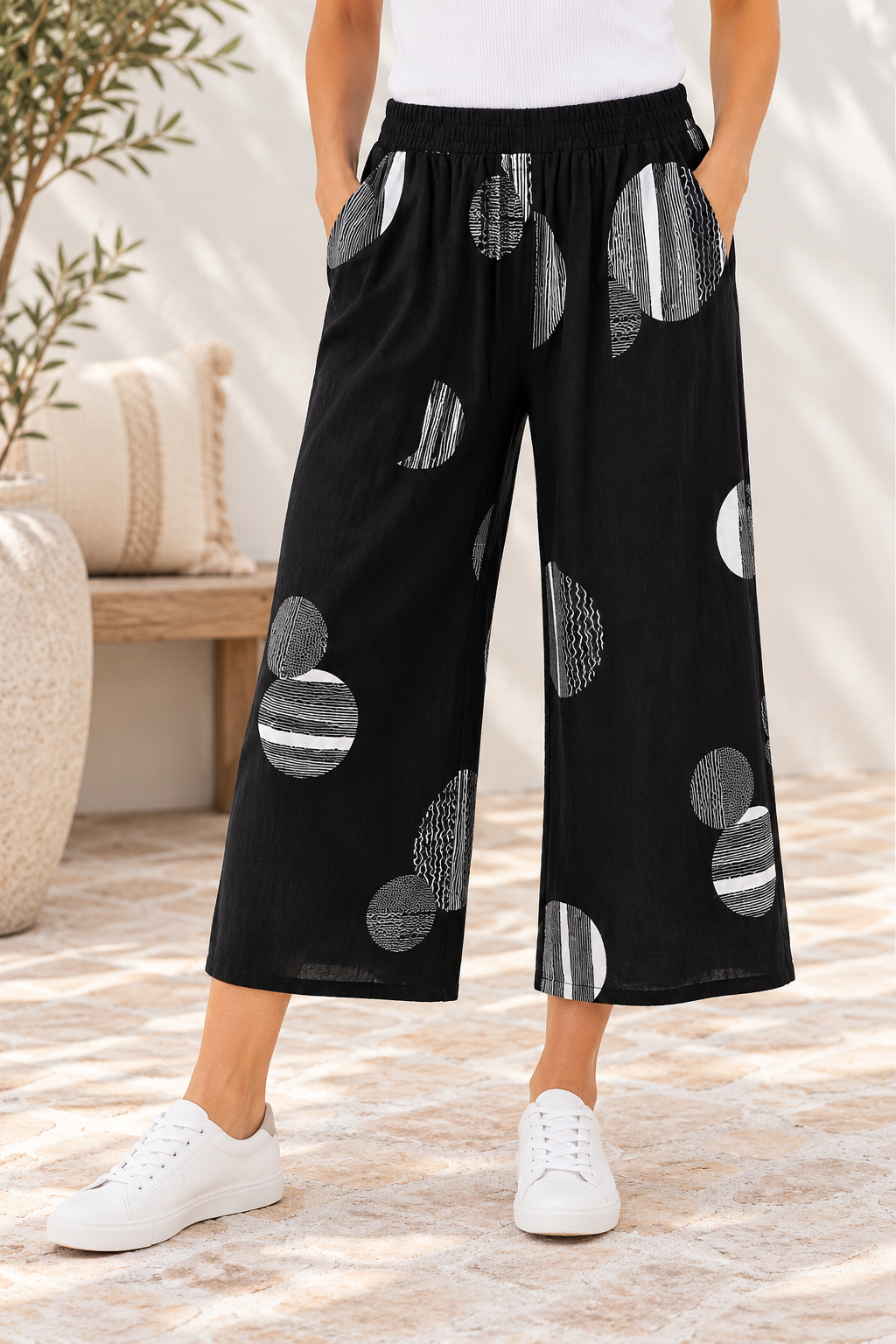 Roy Abstract Print Wide Leg Pants