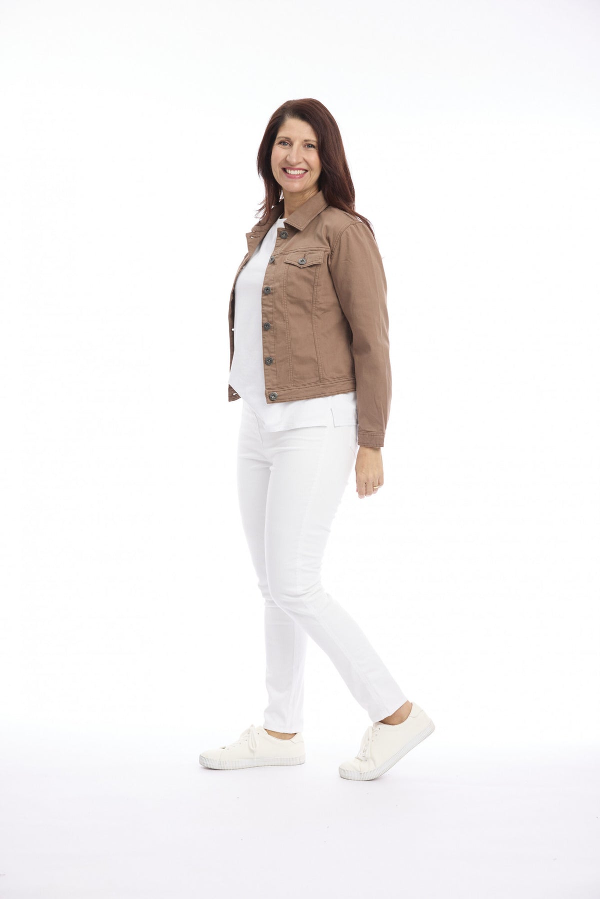 Cafe Latte Cropped Denim Jacket