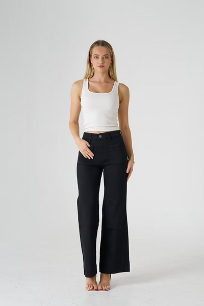 Stevie Wide Leg Stretch Jeans - Black