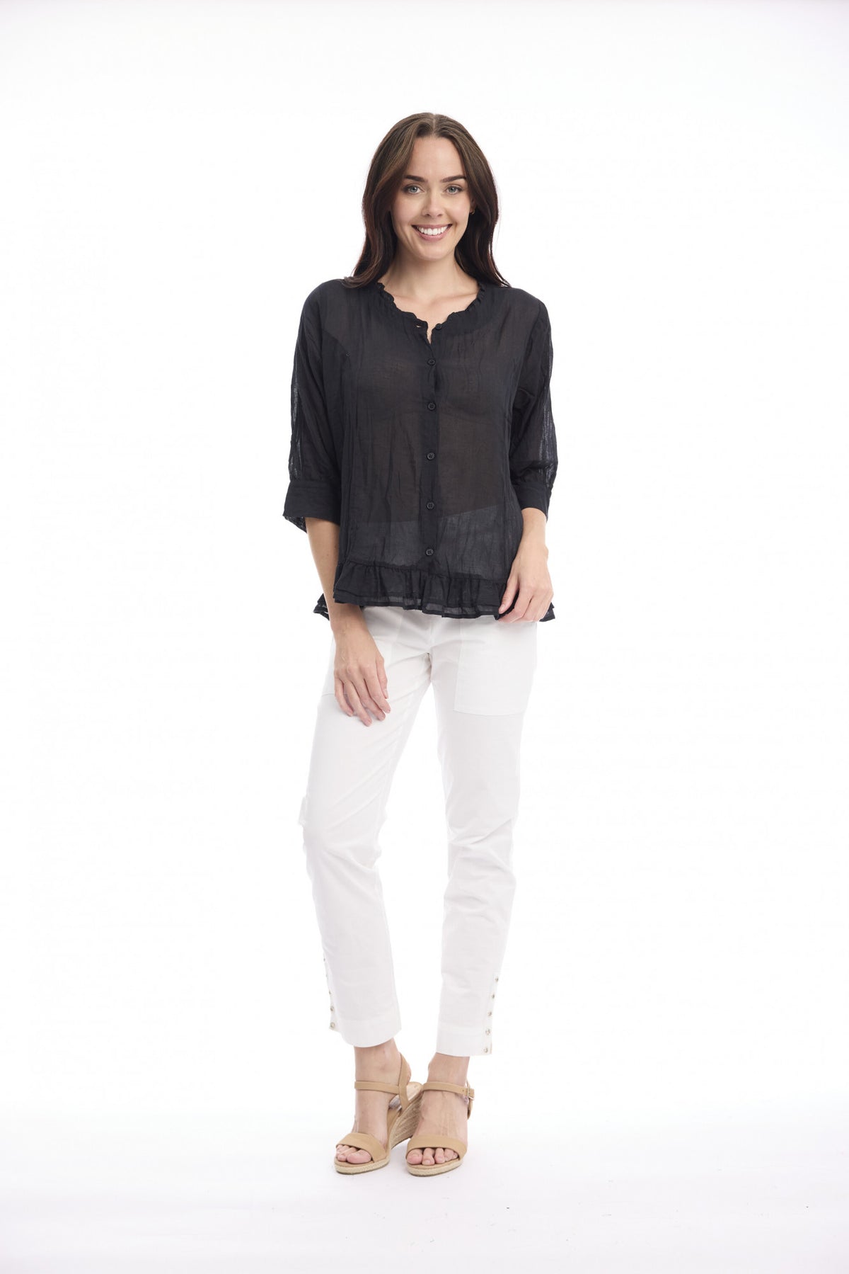 Gauze Button Through Top