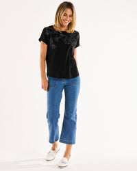 Hailey Short Sleeve Tee Black Embellished