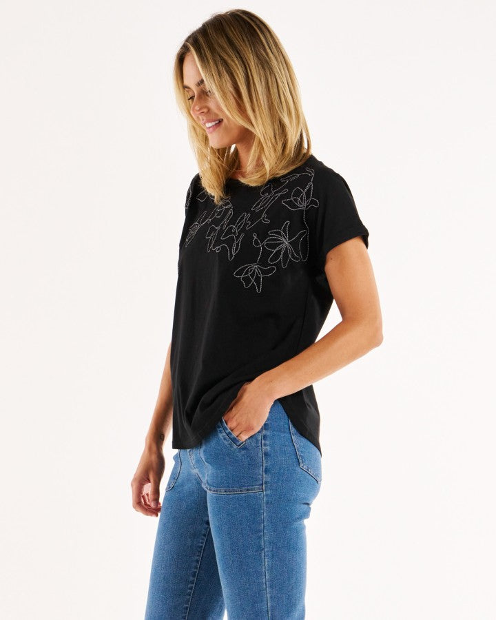 Hailey Short Sleeve Tee Black Embellished