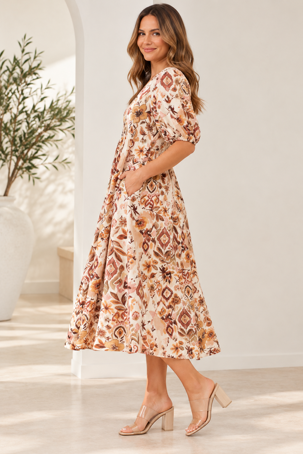 Jenna Abstract Floral Midi Dress