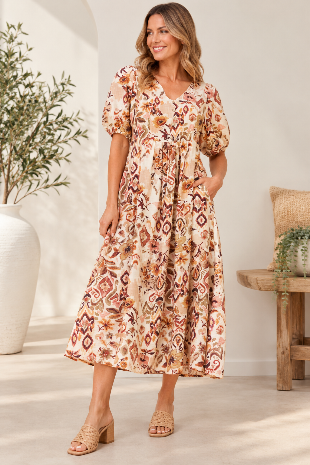 Jenna Abstract Floral Midi Dress