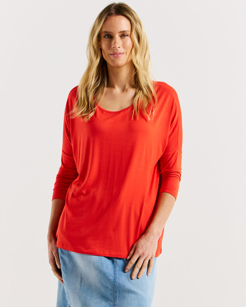 Milan 3/4 Sleeve Top Flame Red