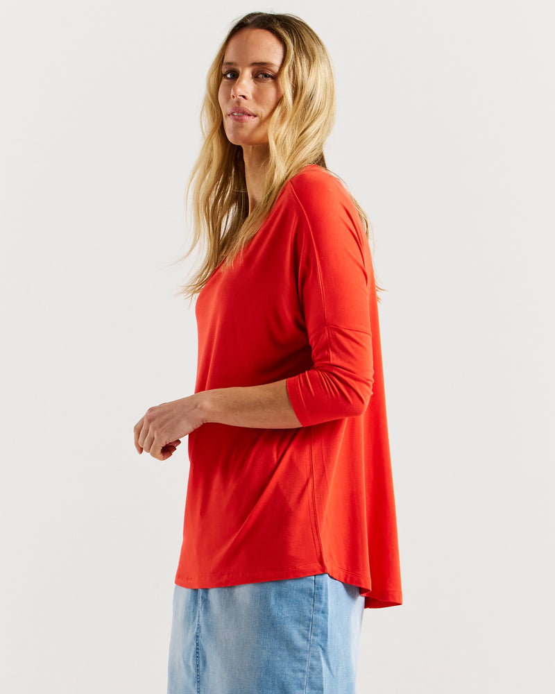 Milan 3/4 Sleeve Top Flame Red