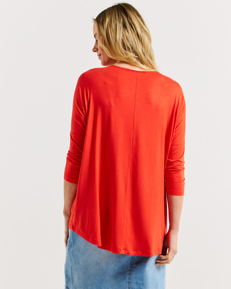 Milan 3/4 Sleeve Top Flame Red