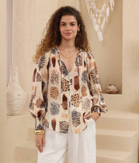 Parker Blouse Neutral leaf Print