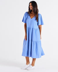 Regina Linen Dress Berry Blue Stripe