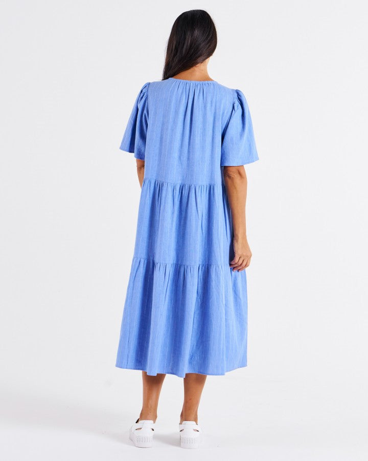 Regina Linen Dress Berry Blue Stripe