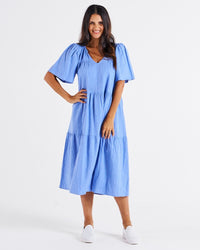 Regina Linen Dress Berry Blue Stripe