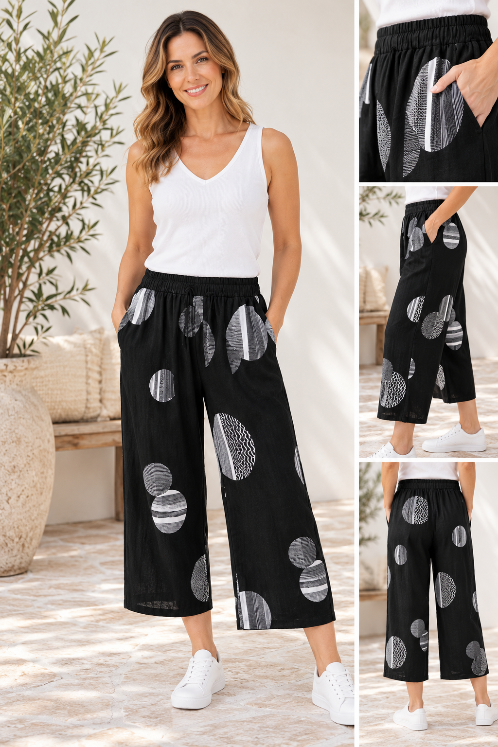 Roy Abstract Print Wide Leg Pants