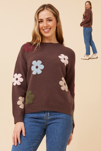 Rue Floral Knit Jumper. Chocolate and Oatmeal