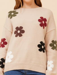 Rue Floral Knit Jumper. Chocolate and Oatmeal