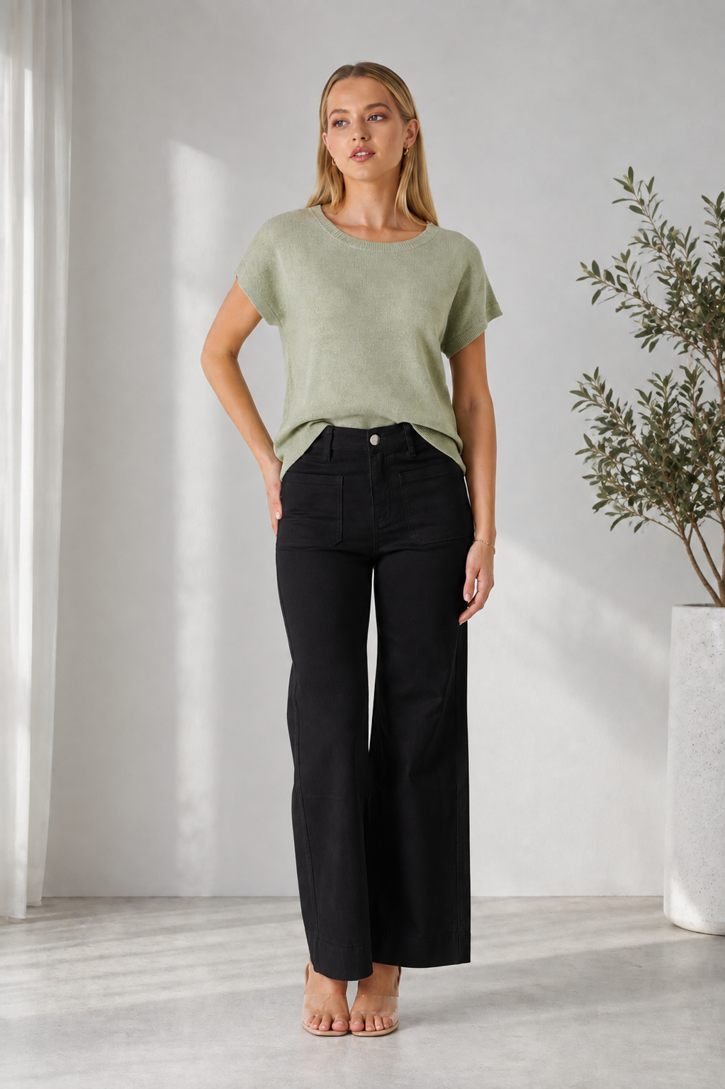 Stevie Wide Leg Stretch Jeans - Black
