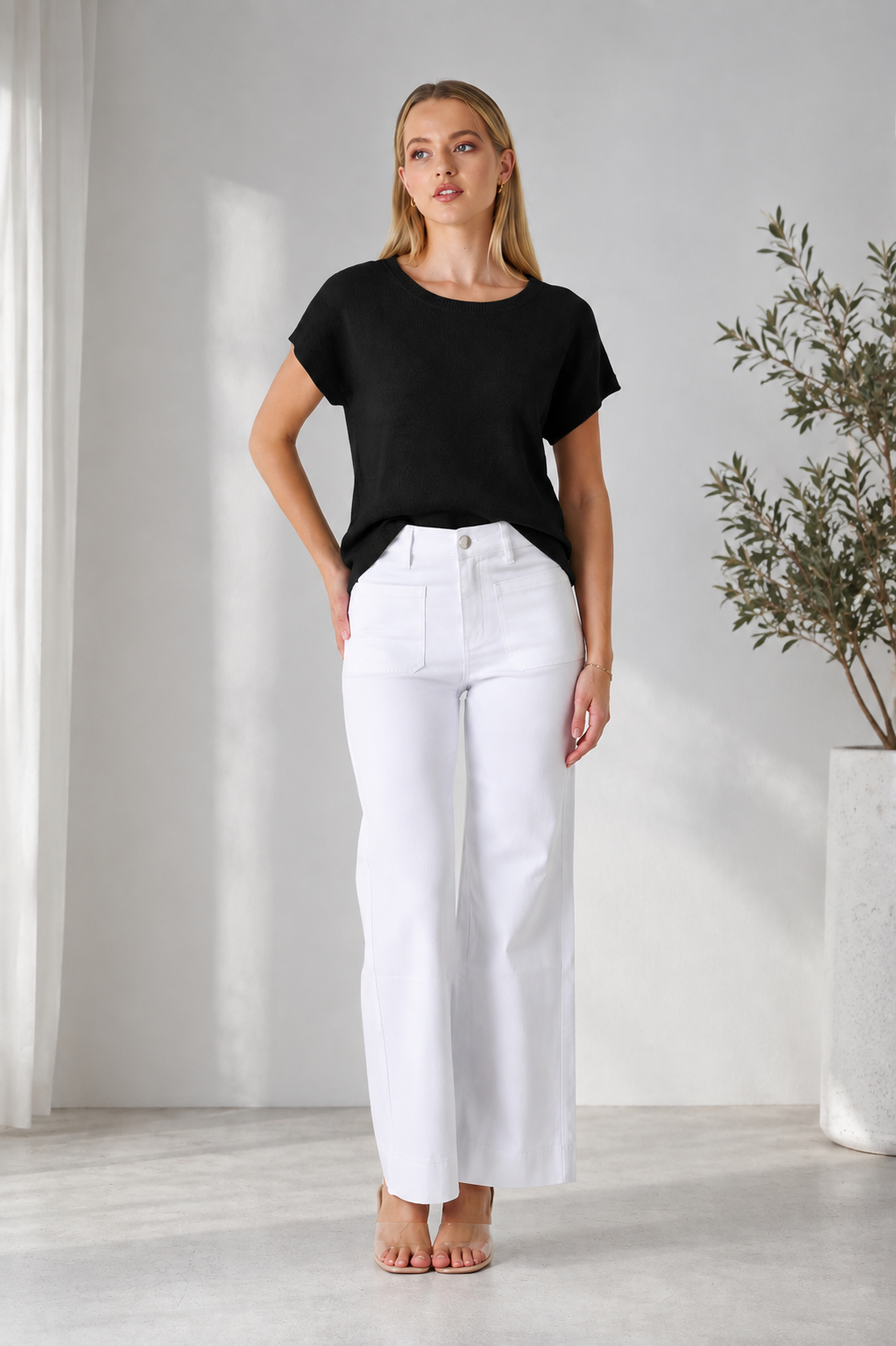 Stevie Wide Leg Stretch Jeans - Black