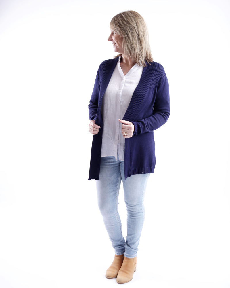 Beck Mid Length Open Front Ribbed Cardigan.        Lots of colour's available!