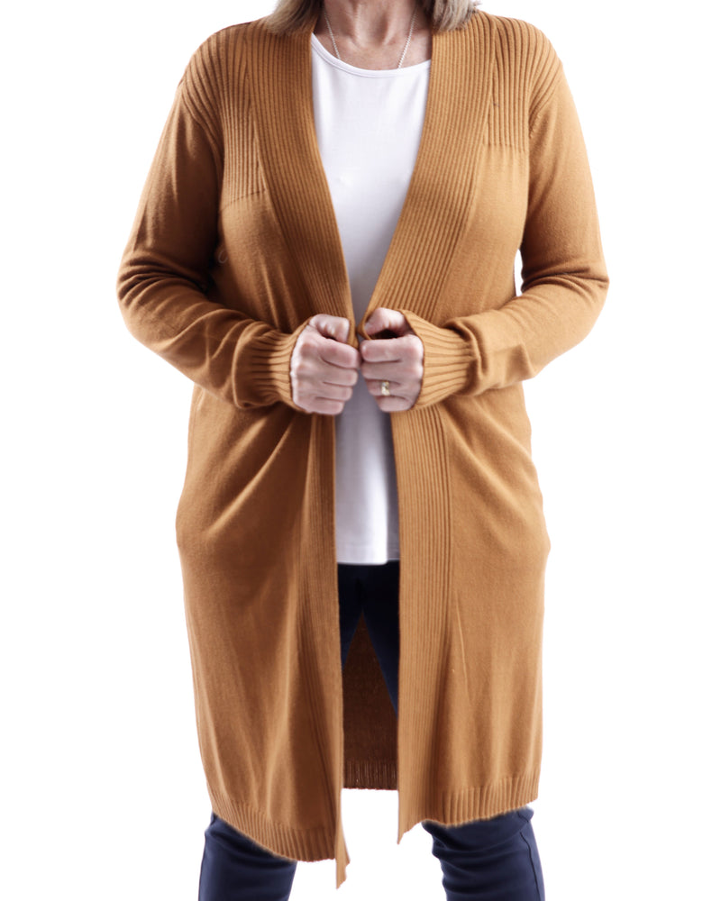 Beck Long Line Open Front Ribbed Cardigan.         Lots Of Colour's Available